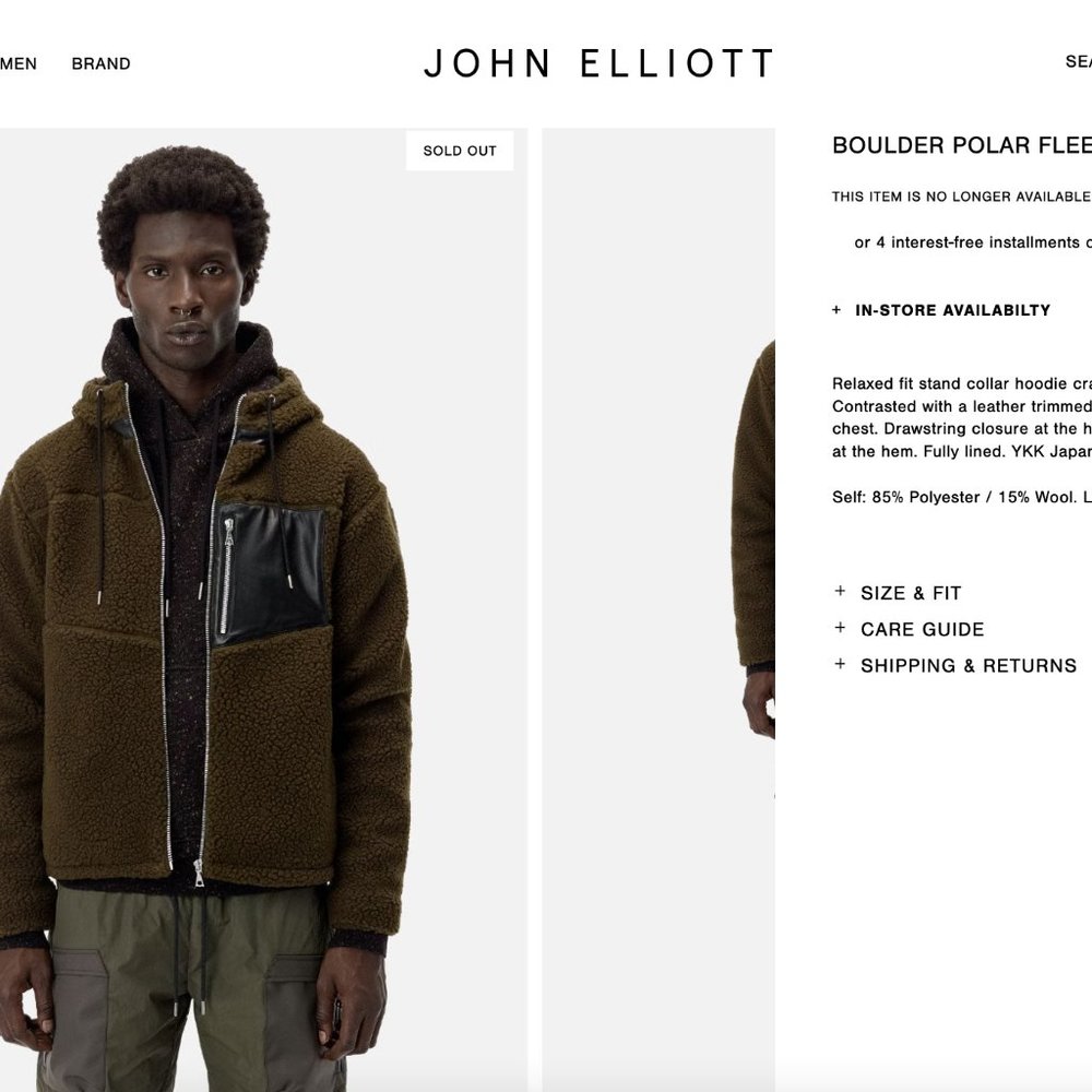 NWT John Elliott Boulder Polar Fleece Full Zip Jacket Hoodie SZ 3/Large